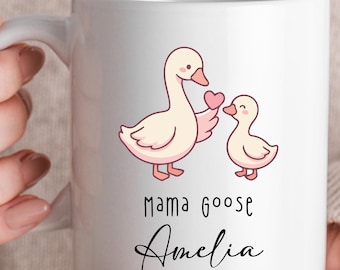 Personalized Mama Goose Mug, Cute Mothers Day Ceramic Cup,Mom Gift Coffee Mug, Cute Birthday Gift Idea for Mom, Cute Animal Illustration Mug