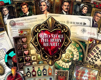 Escape Room imprimible / El Corazón de Rubí: Juego de detectives art déco para adolescentes y adultos