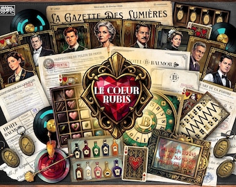 VERSIÓN EN FRANCES / Escape Room imprimible: El Corazón de Rubí / Juego de detectives art déco para adolescentes y adultos