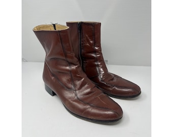 VTG 1970s Brown Leather Side Zip Ankle Boots Beatle Mod Mens 9 D B4014 India