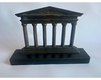 Vintage Gussmetall griechischer Tempel Parthenon Buchstütze Skulptur Schwarz Briefbeschwerer
