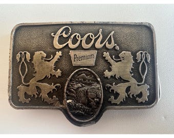 Vintage Coors Premium Beer Belt Buckle Lion Rampant Silver Tone USA Z-168