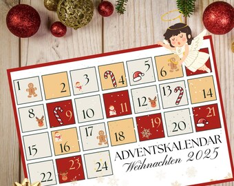 Adventskalender Printable | Adventskalender Vorlage Deutsch | Weihnachten 2025 | PDF Druckvorlage | Weihnachtskalender 24 Tage