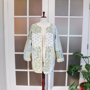 Handmade Patchwork Quilted Longline Coat - Size L, Boho Cottagecore