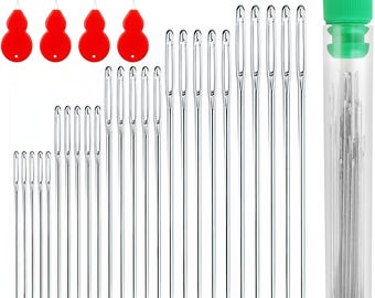 25 Large Eye Hand Sewing Needles Set with Threaders - Stainless Steel Embroidery Needles Assorted Sizes for Quilting Knitting Mending Craft