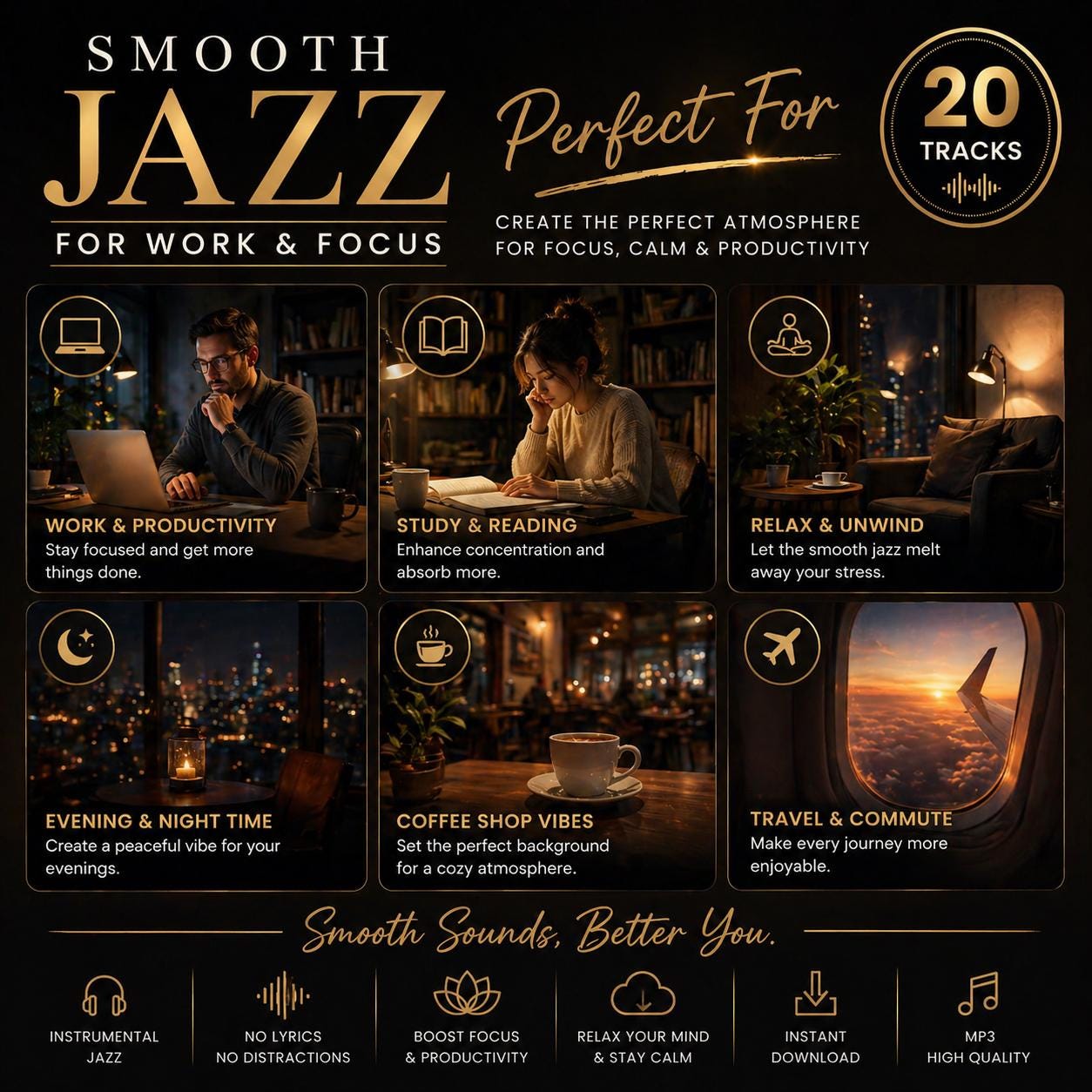 Smooth Jazz for Work & Focus – Relaxing Background Music Bundle (20 ...