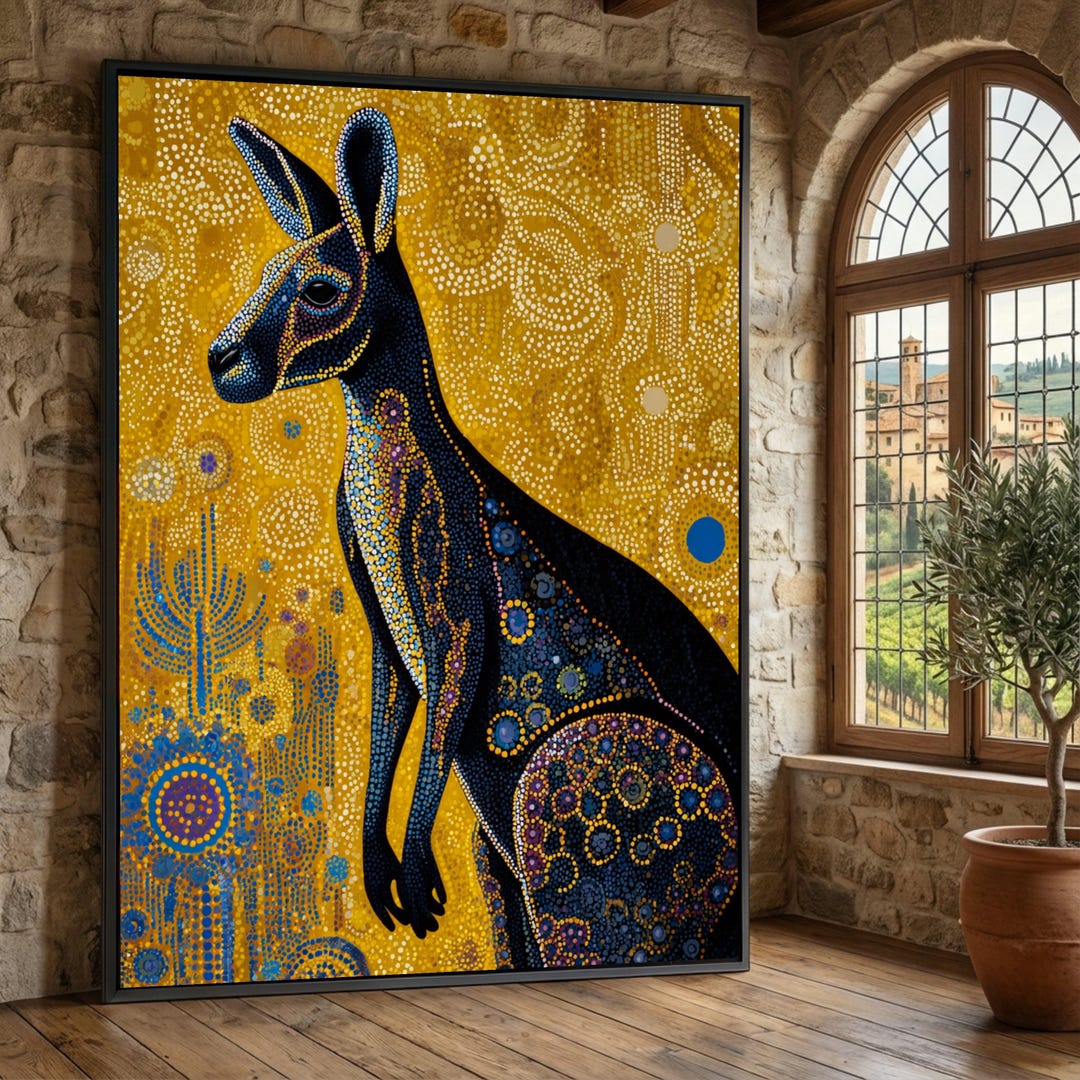 Abstract Kangaroo Canvas Wall Art, Indigenous Dot Style, Australian ...