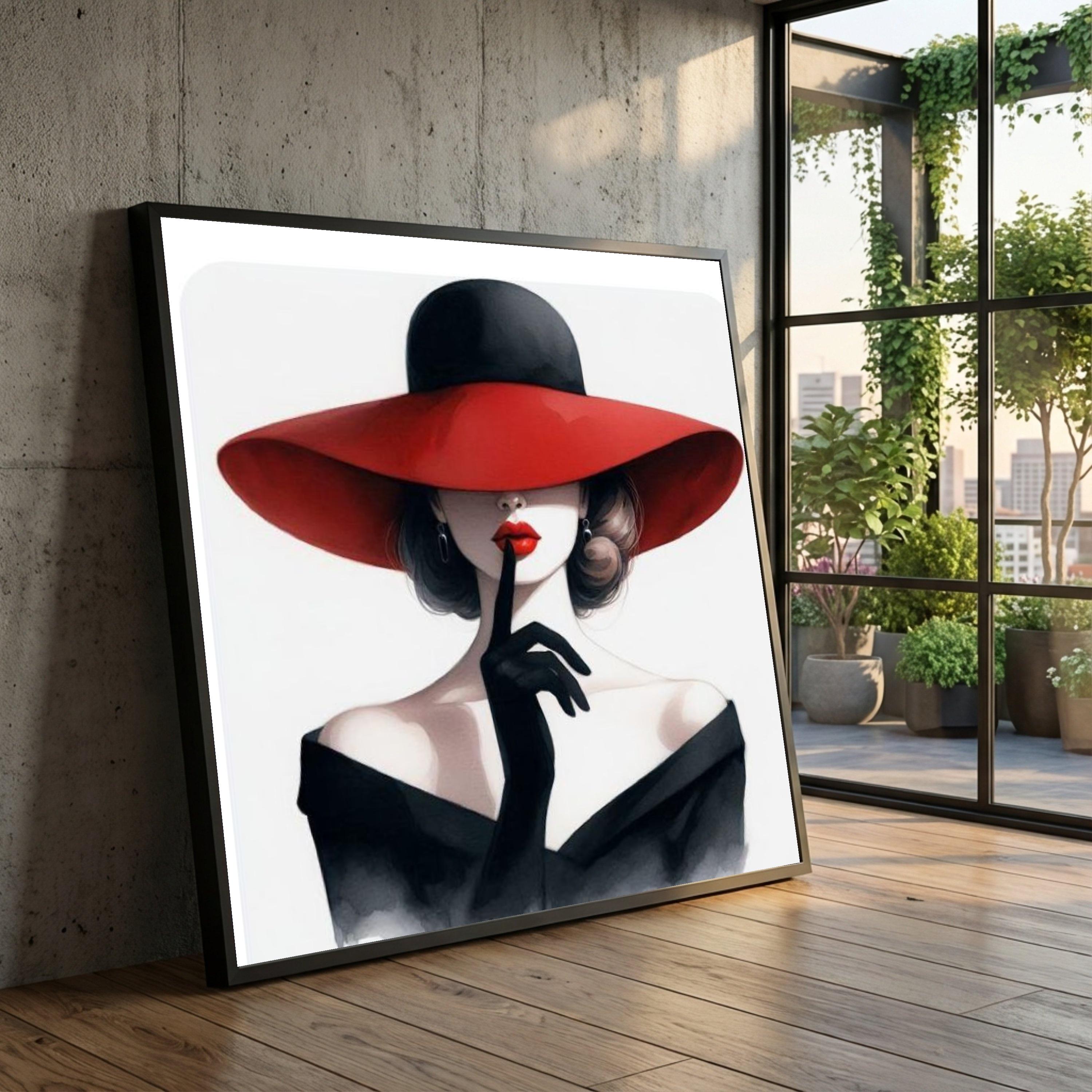 Woman in Red Hat Canvas Print, Chic Fashion Portrait Wall Art - Etsy UK