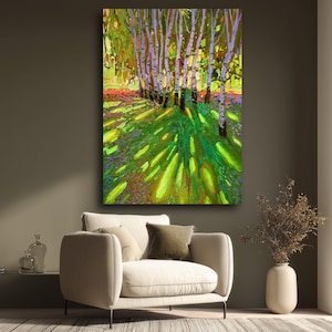 David Hockney Vibrant Birch Trees Canvas, David Hockney Impressionist Forest Scene, Colorful Nature Wall Art, Landscape Canvas imagem 6