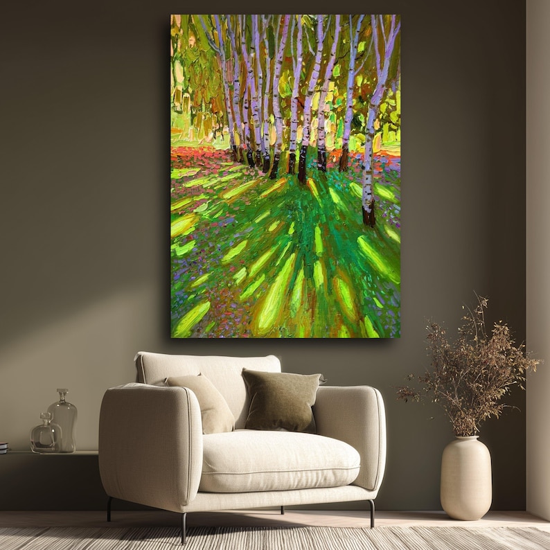 David Hockney Vibrant Birch Trees Canvas, David Hockney Impressionist Forest Scene, Colorful Nature Wall Art, Landscape Canvas imagem 6