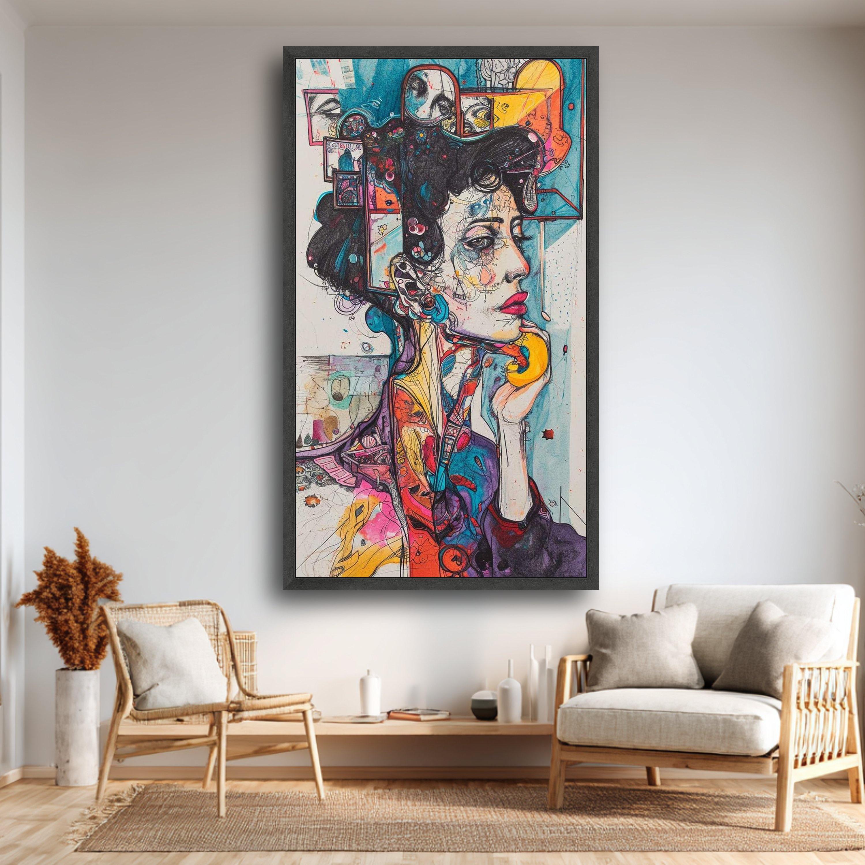 Abstract Modern Woman Portrait Canvas, Colorful Figurative Wall Art ...