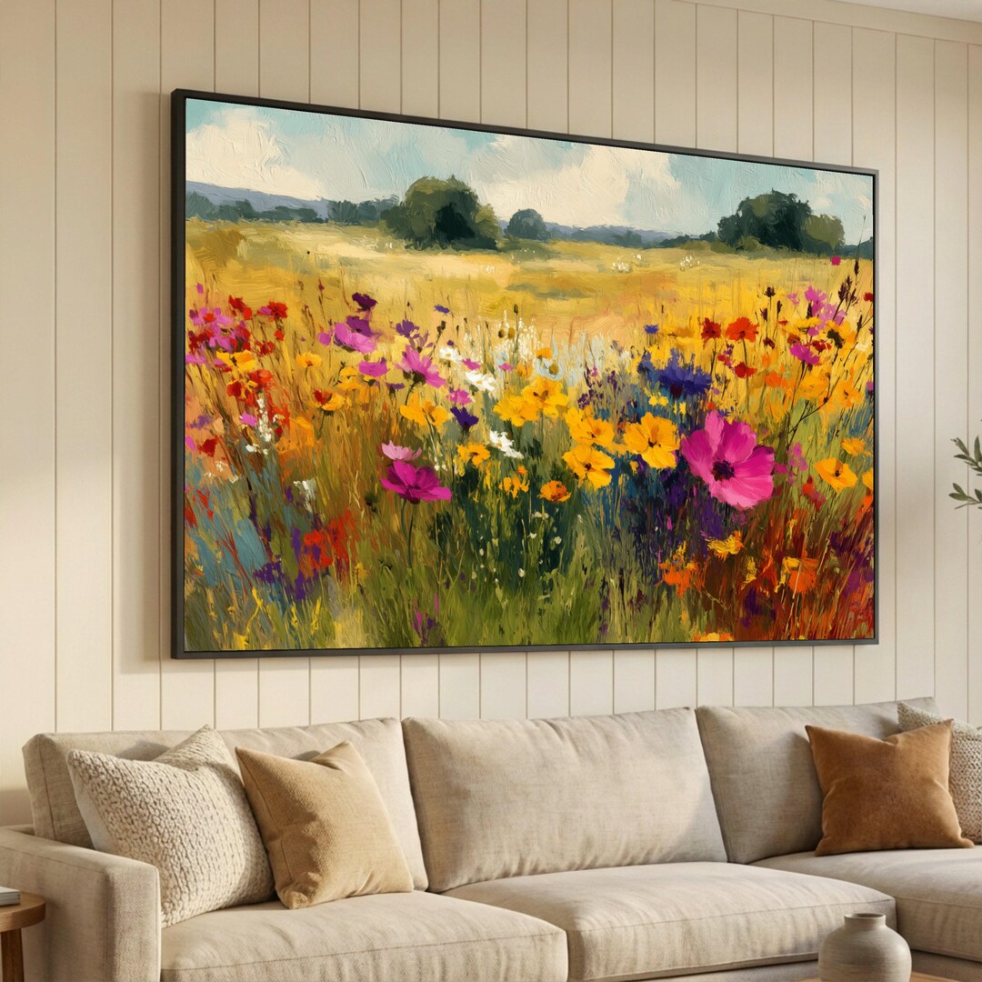 Vibrant Wildflower Meadow Canvas Wall Art, Colorful Floral Field Nature ...