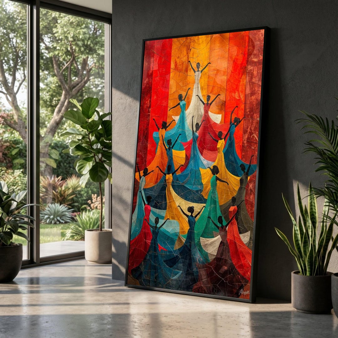 Abstract Colorful Dancers Canvas Wall Art, Abstract Ballet Silhouettes ...