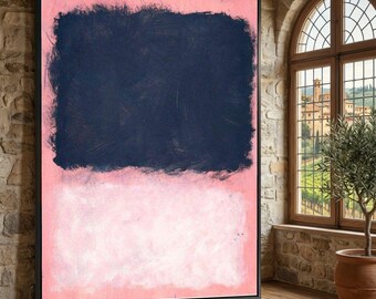 Mark Rothko Abstract Canvas, Modern Art Wall Decor, Minimalist Black and Pink Contemporary Home Decoration, Bold Color Block Canvas