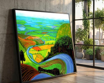 David Hockney Vibrant Countryside Landscape Canvas, David Hockney Art, Colorful Abstract Nature Scenic Field View Canvas Decoration