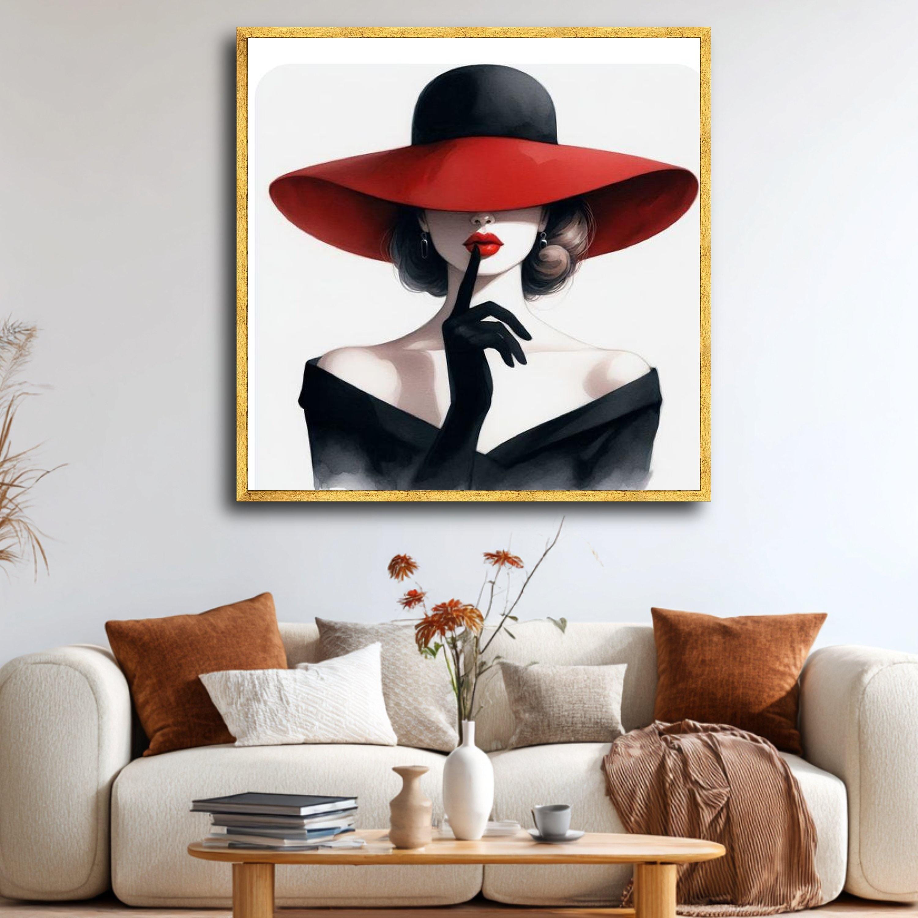 Woman in Red Hat Canvas Print, Chic Fashion Portrait Wall Art - Etsy UK