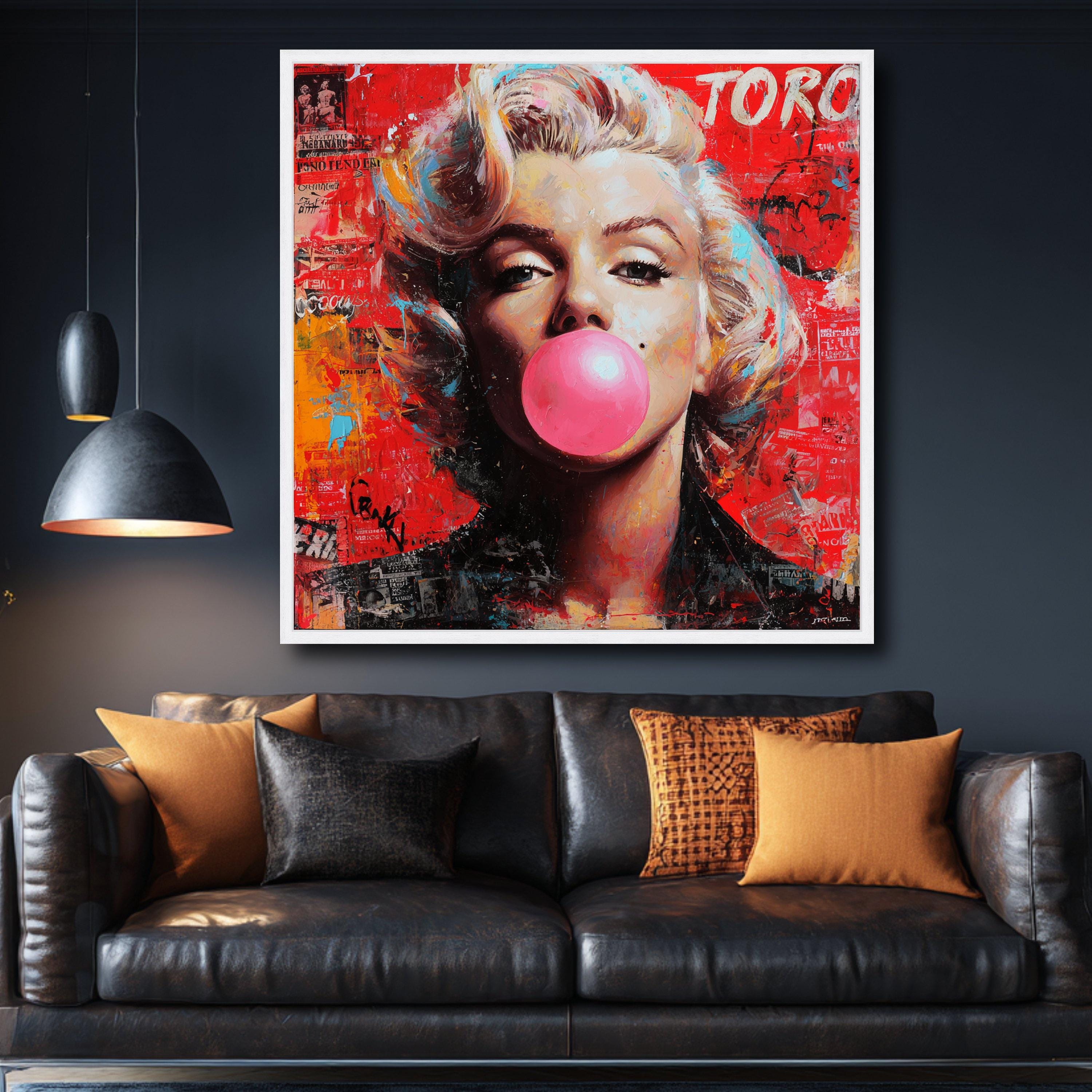 Vintage Pop Art Marilyn Monroe Canvas, Retro Bubblegum Portrait Wall ...
