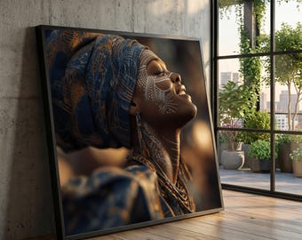 Radiant African Woman Portrait Canvas, Tribal Face Paint Wall Art, Ethnic Culture Decor, Boho Chic Canvas, Home Art Design, Ready to Hang