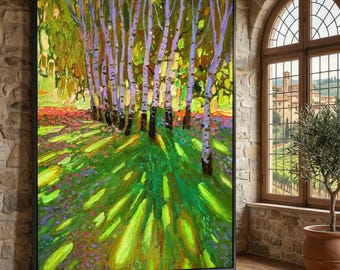 ウォールアート 風景画 デイヴィッド・ホックニー「鮮やかな田園風景の小道」キャンバス、花の