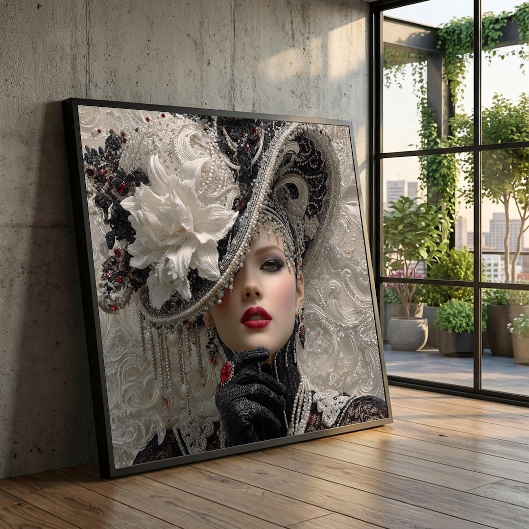 Elegant Victorian Woman Portrait Canvas, Vintage Lace Hat Wall Art ...