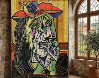 Picasso Abstract Cubist Portrait Canvas, Picasso Wall Art, Colorful Modern Art Canvas, Expressive Face Home Decor Accent