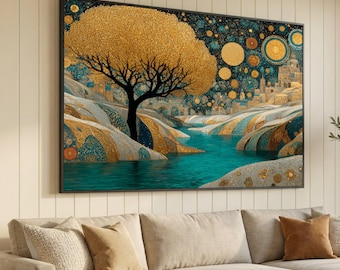 Gustav Klimt Golden Tree of Life Canvas, Gustav Klimt Art, Abstract Landscape Wall Art, Decorative Canvas Print for Home