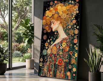Gustav Klimt Woman Portrait Canvas, Abstract Gold Swirls Wall Art, Decorative Modern Canvas, Artistic Home Decor, Ready to Hang