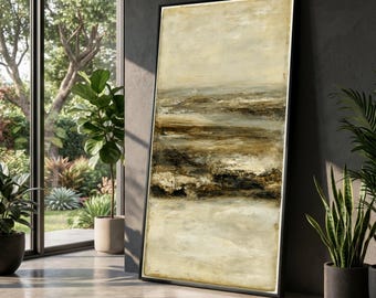 Paisagem abstrata em tons terrosos de Mark Rothko, decoração minimalista moderna.