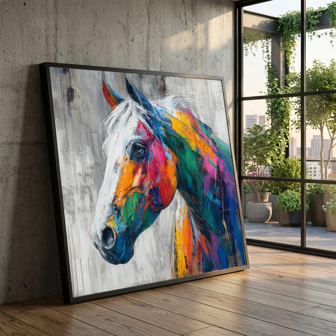 Colorful Abstract Horse Canvas Wall Art, Vibrant Animal Portrait ...