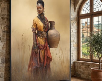 Elegant African Woman Canvas Wall Art, Traditional Tribal Dress, Ethnic Portrait Boho Home Decor, Cultural Canvas Art Print