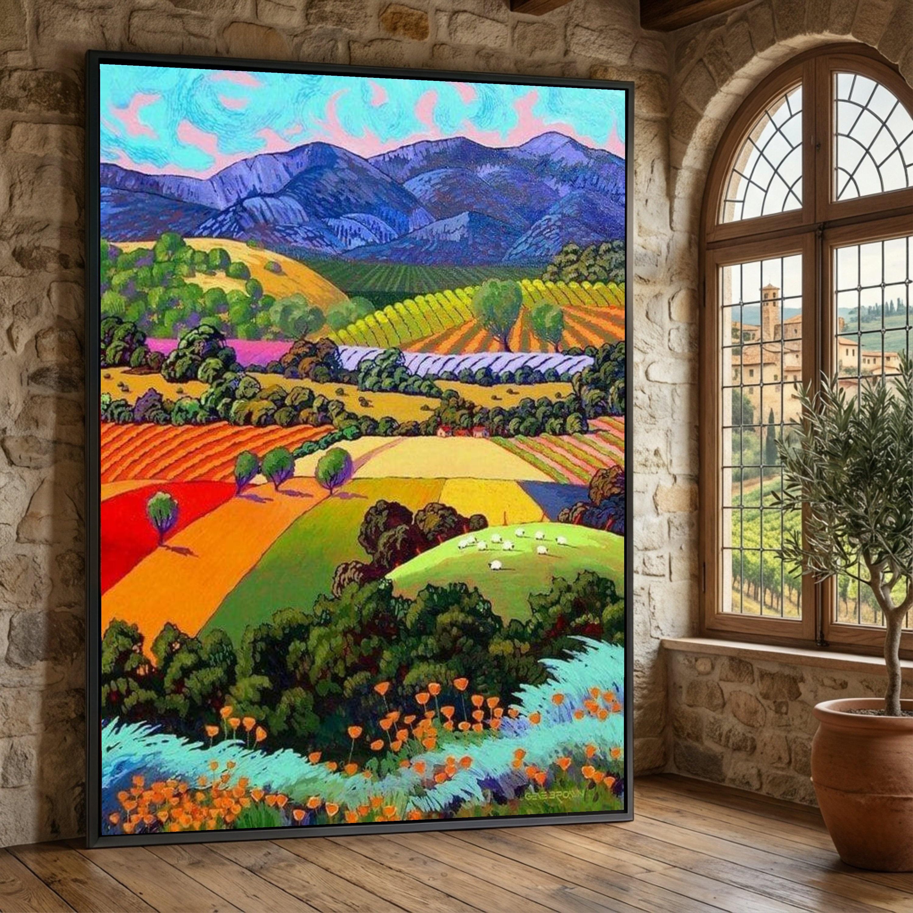 David Hockney Colorful Vineyard Landscape Canvas, David Hockney