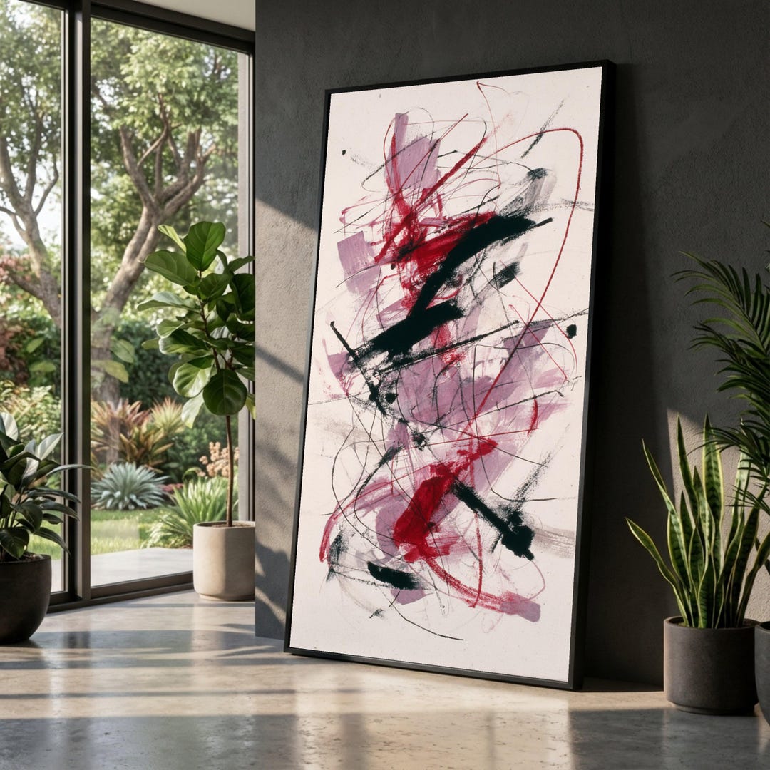 Dynamic Red and Black Abstract Canvas, Modern Expressionism Wall Art ...