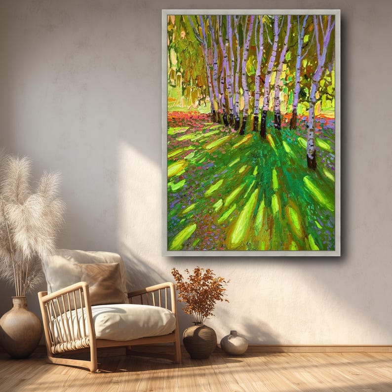 David Hockney Vibrant Birch Trees Canvas, David Hockney Impressionist Forest Scene, Colorful Nature Wall Art, Landscape Canvas imagem 4