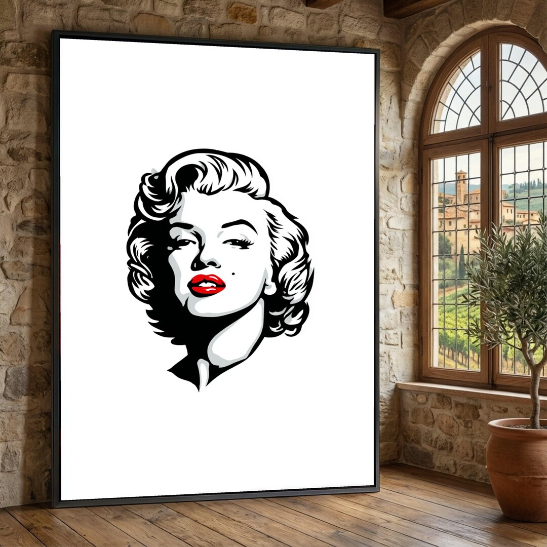Marilyn Monroe Portrait Canvas Wall Art, Pop Art Style, Glamorous Red ...