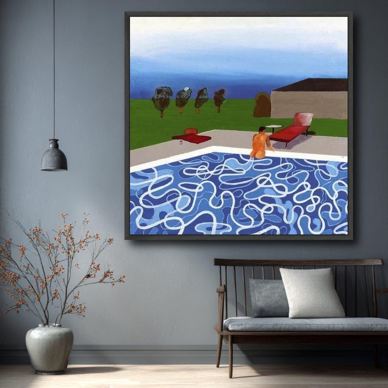 David Hockney Modern Poolside Scene Canvas Wall Art, Abstract Swimming ...