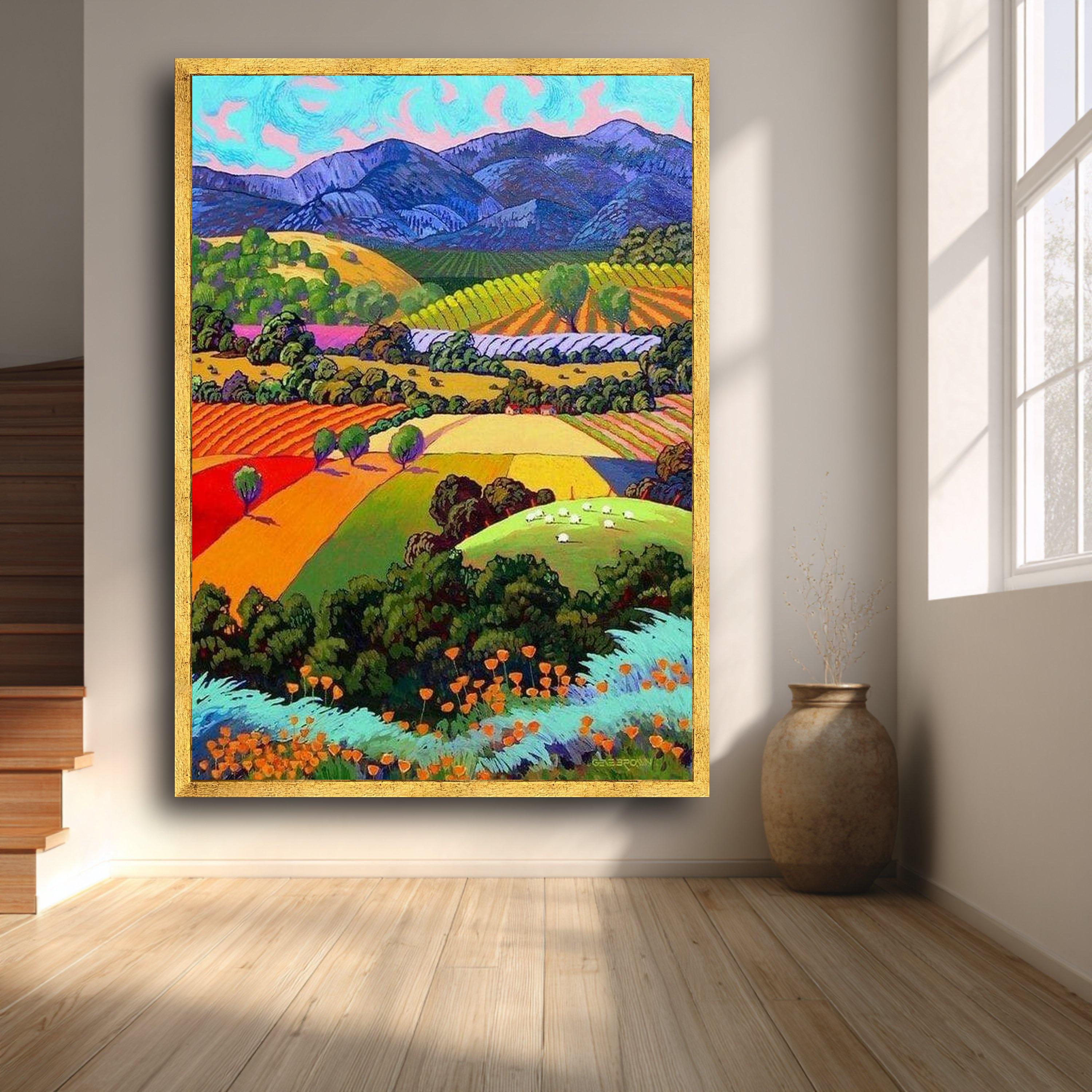 David Hockney Colorful Vineyard Landscape Canvas, David Hockney