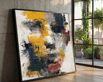Abstrakter Expressionismus Leinwand Wandkunst, Moderne Bunte Pinselstriche, Zeitgenössische Wohnkultur, Gelb Marine Rot Leinwand Wandkunst