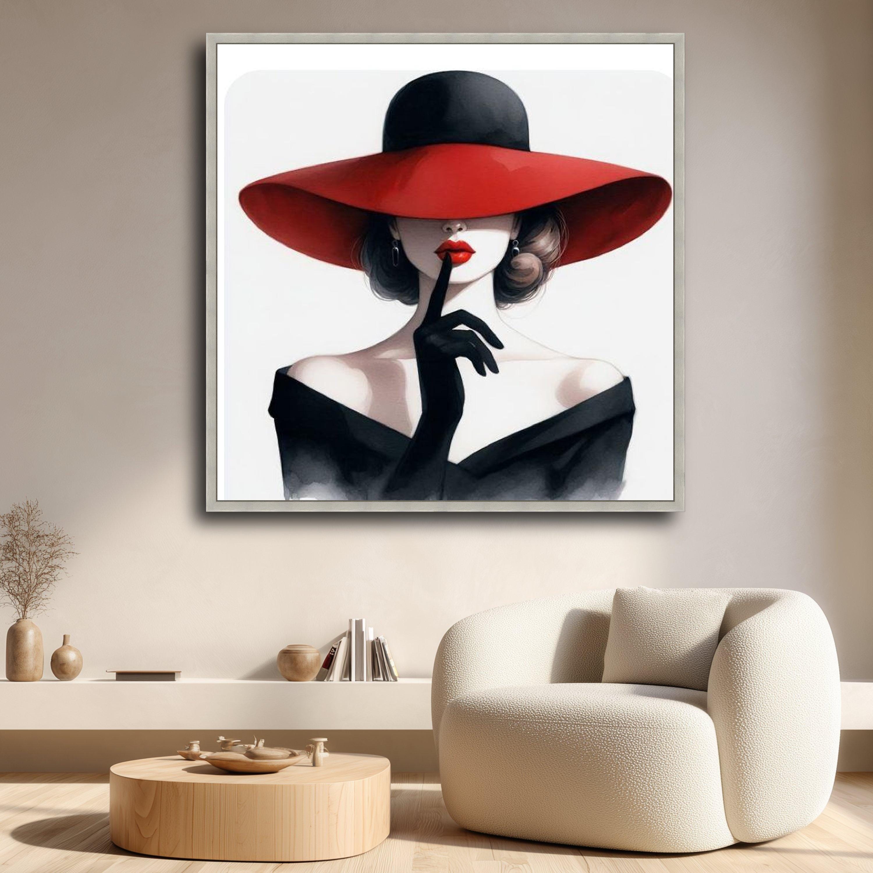 Woman in Red Hat Canvas Print, Chic Fashion Portrait Wall Art - Etsy UK