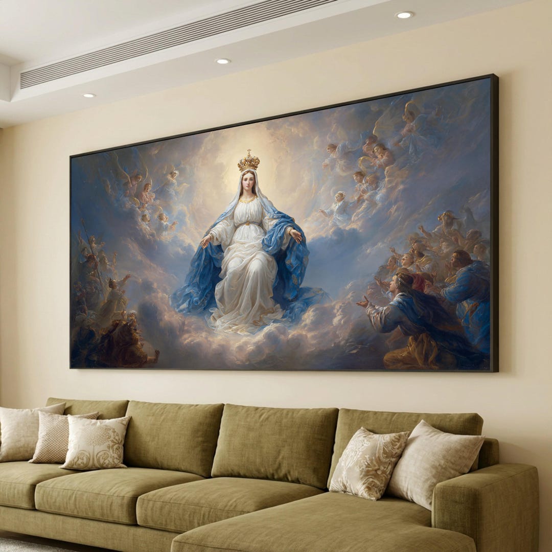 Crowned Virgin Mary Canvas Wall Art, Sacred Religious Heavenly Angelic ...