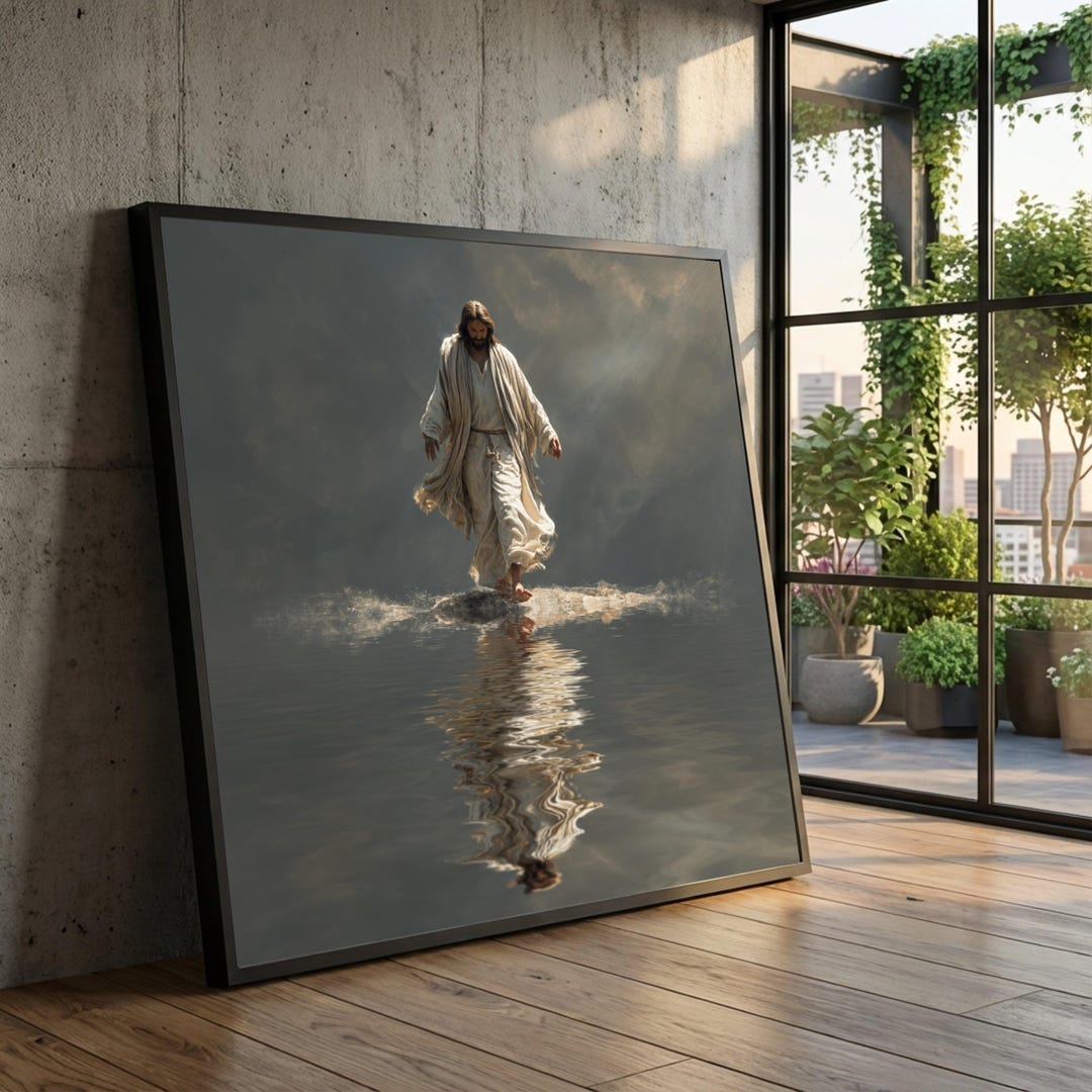 Jesus Walking on Water Canvas Wall Art, Spiritual Christian Decor ...