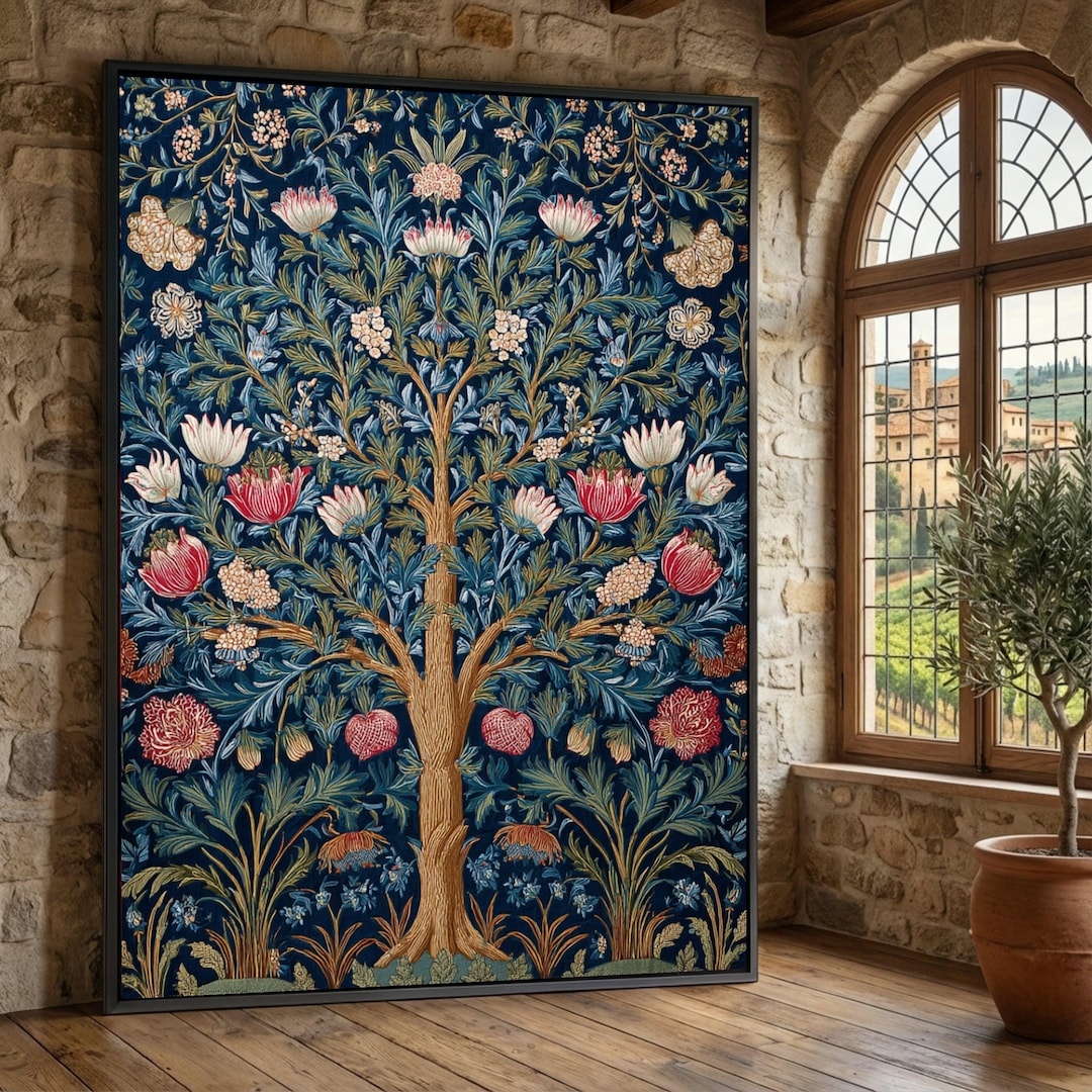 William Morris Style Tree of Life Canvas, Vintage Floral Wall Art ...