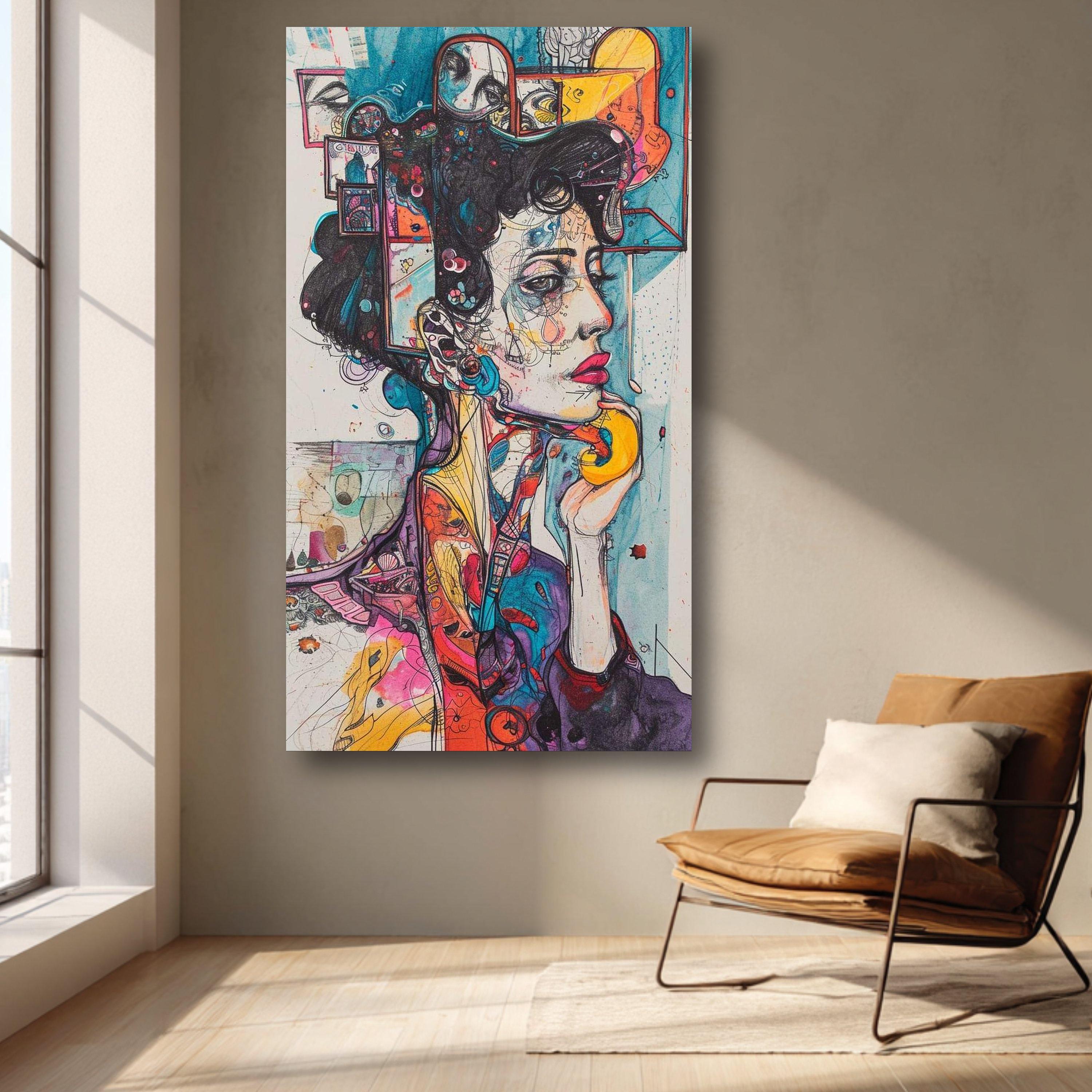 Abstract Modern Woman Portrait Canvas, Colorful Figurative Wall Art ...