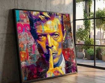 Pop Art Portrait Leinwand, lebhafte geheime Geste Wandkunst, buntes Gesicht im urbanen Stil moderne Dekoration