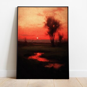 Dramatic Red Sunset Landscape Print, Contemporary Nature Wall Art (Digital Download)