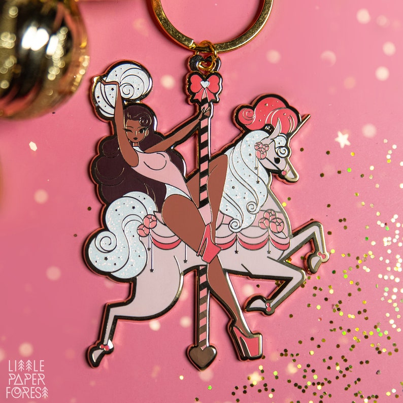 Unicorn Carousel Keychain EXTRA LARGE 3.5 INCHES Dark Skin