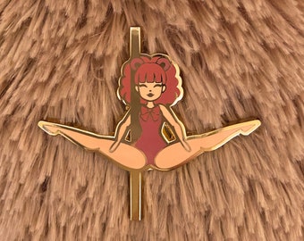 Teddy (Brunette) Pole Dancing Gold Enamel Pin