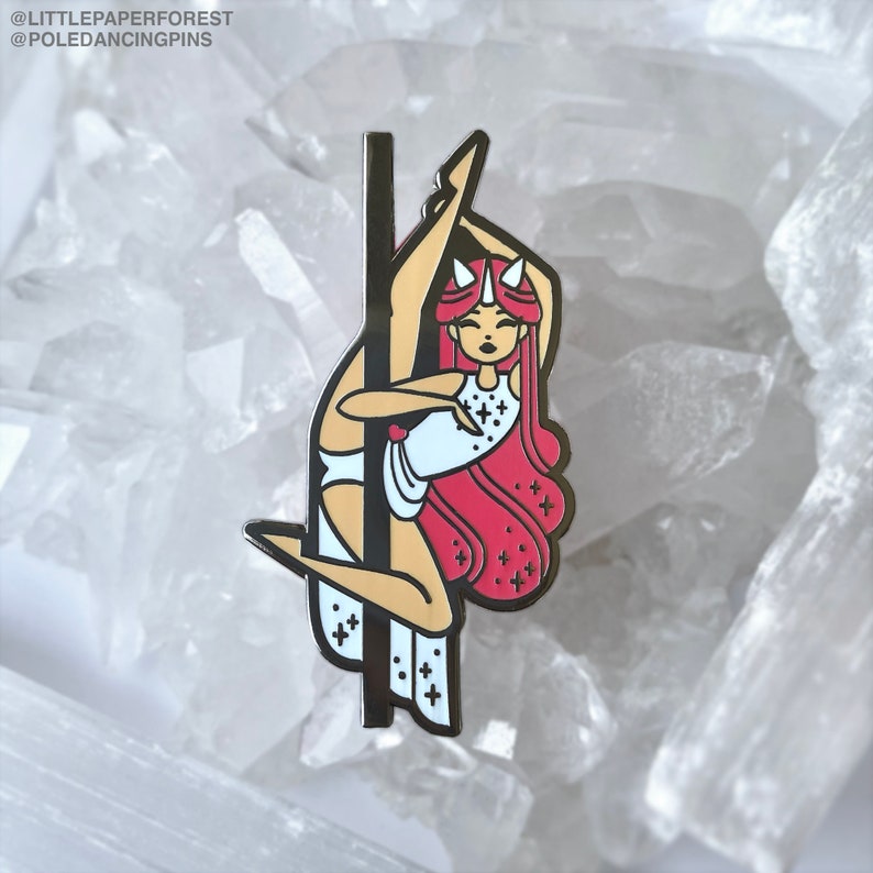 Unicorn Pink Pole Dancing Silver Enamel Pin Light Skin