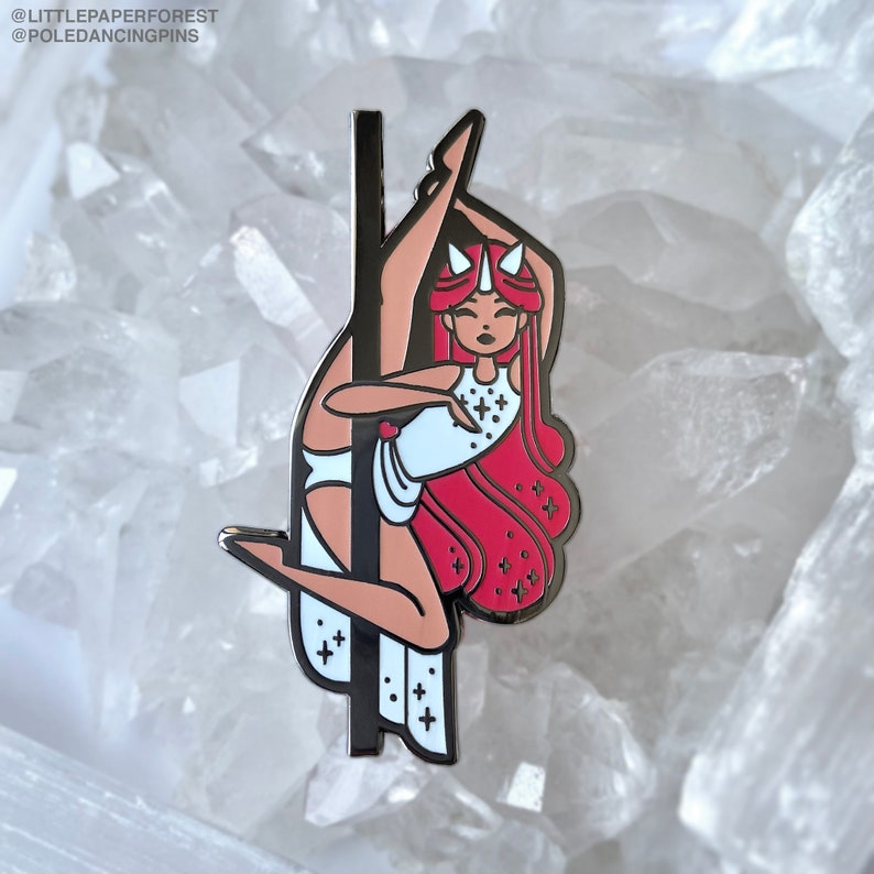 Unicorn Pink Pole Dancing Silver Enamel Pin Medium Skin