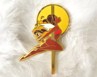 Icarus (Dark Brunette) Pole Dancing Gold Enamel Pin
