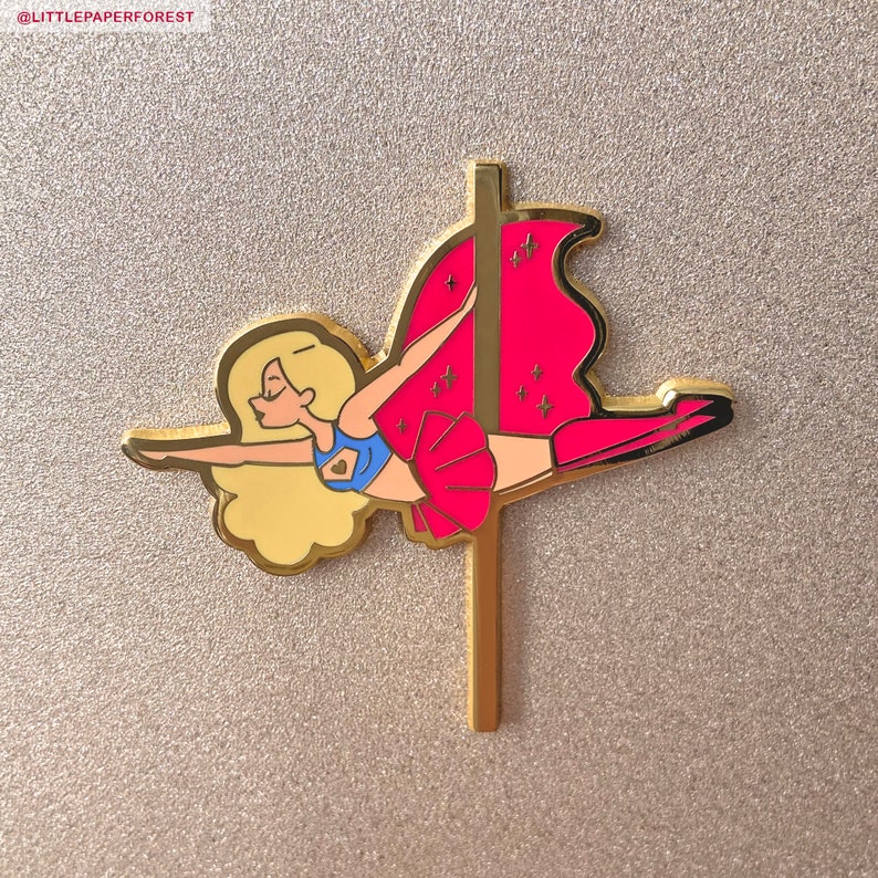 Super Girl Pole Dancing Gold Enamel Pin